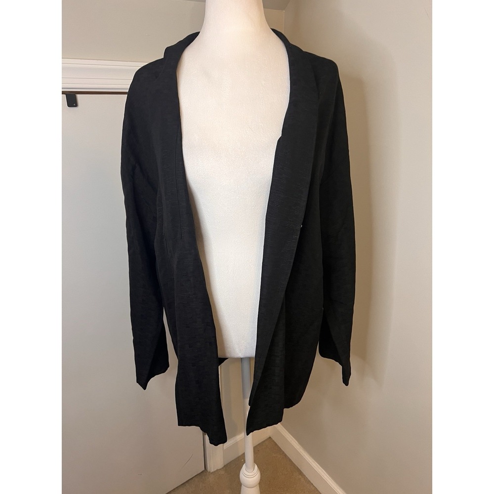 Eileen Fisher Silk And Linen Black Work Jacket Blazer Large Lightweight - Picture 3 of 7